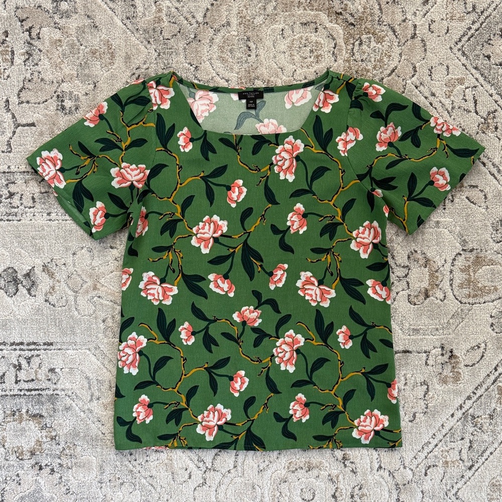 Ann Taylor Factory Floral Green Women's Top XS Petite